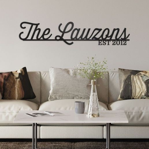 Family Name Metal Sign With Underline & Established Date, Personalized Metal Wall Art