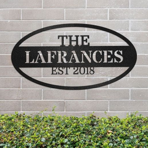 Oval Family Name Wall Decor With Established Date, Personalized Metal Sign
