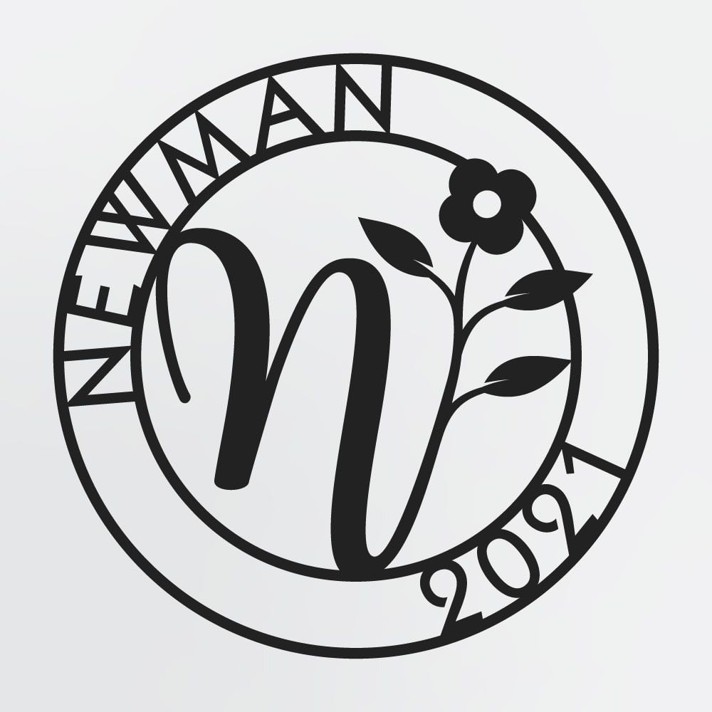 Floral Monogram In Circle With Family Name & Established Year, Personalized Metal Sign