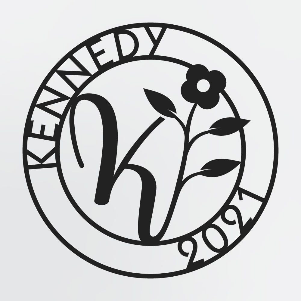 Floral Monogram In Circle With Family Name & Established Year, Personalized Metal Sign