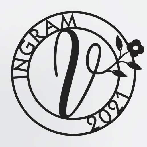 Floral Monogram In Circle With Family Name & Established Year, Personalized Metal Sign