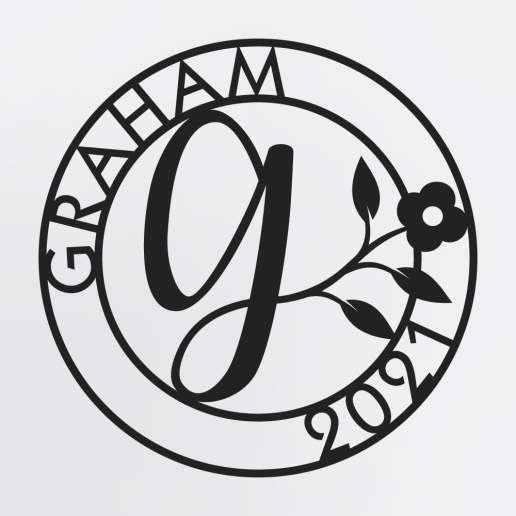 Floral Monogram In Circle With Family Name & Established Year, Personalized Metal Sign
