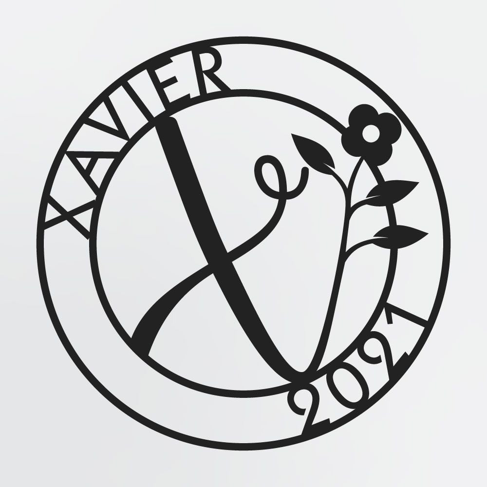 Floral Monogram In Circle With Family Name & Established Year, Personalized Metal Sign