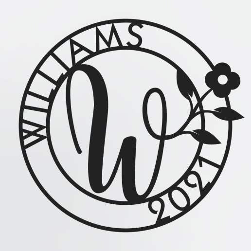 Floral Monogram In Circle With Family Name & Established Year, Personalized Metal Sign