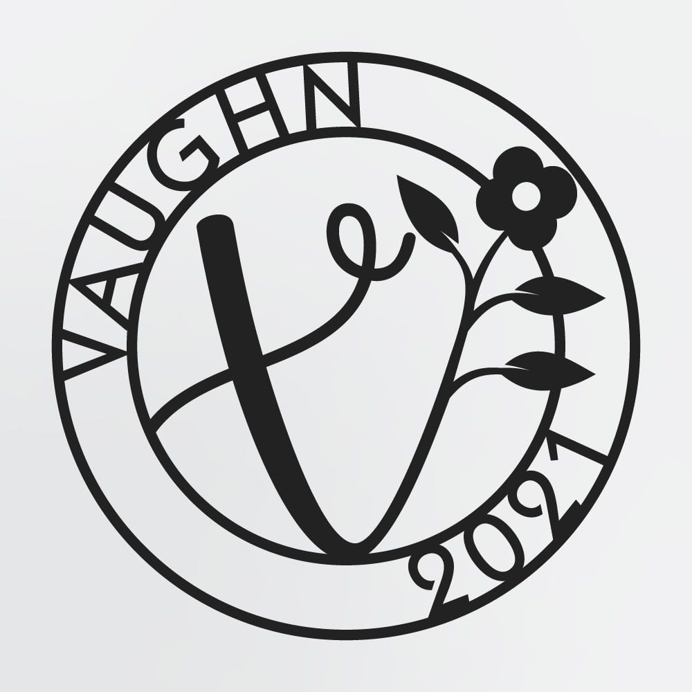 Floral Monogram In Circle With Family Name & Established Year, Personalized Metal Sign