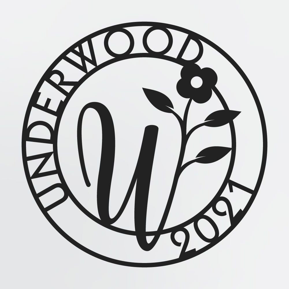Floral Monogram In Circle With Family Name & Established Year, Personalized Metal Sign