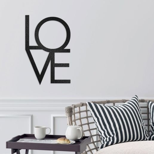 Typographic Love Metal Sign, Love Themed Modern Metal Wall Art