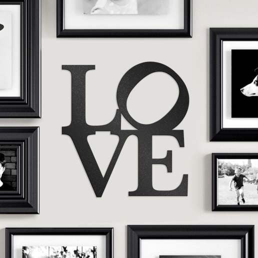 Love With Tilted O Stacked Letter Metal Wall Art, Decorative Metal Sign