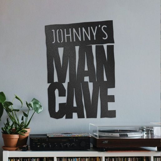 Man Cave Sign With Custom Name, Personalized Metal Wall Decor