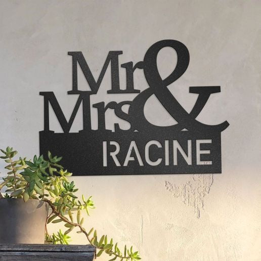Mr And Mrs Sign With Custom Family Name, Personalized Metal Wall Art