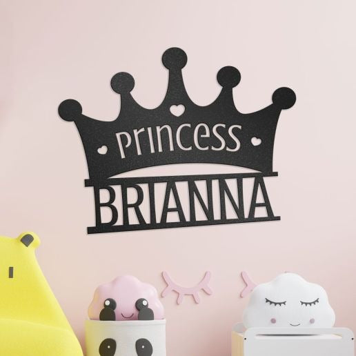 Princess Crown Wall Decor With Name, Royal Themed Personalized Metal Sign