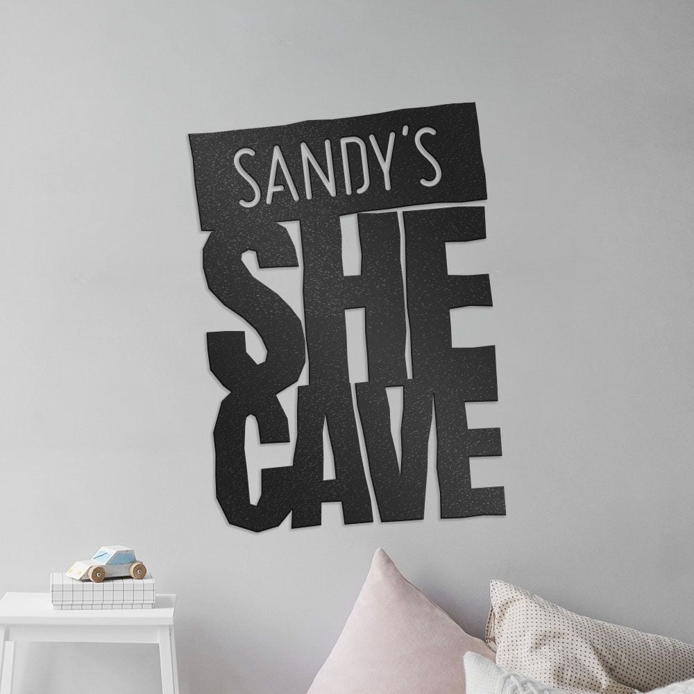 She Cave Sign With Custom Name, Personalized Metal Wall Decor