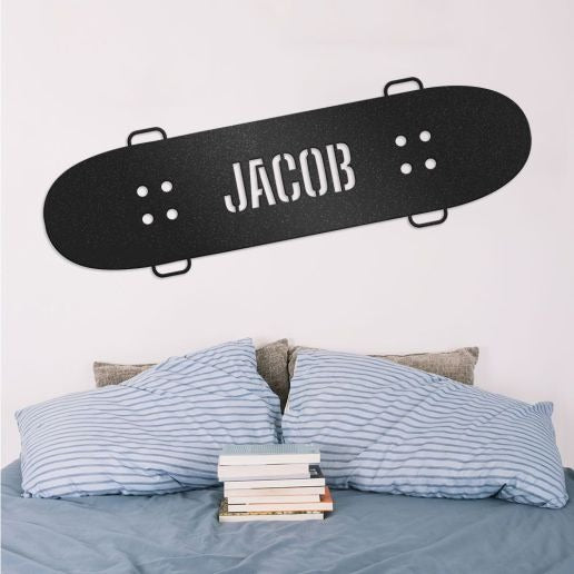 Skateboard Metal Wall Art with Custom Name, Personalized Metal Skateboard Sign