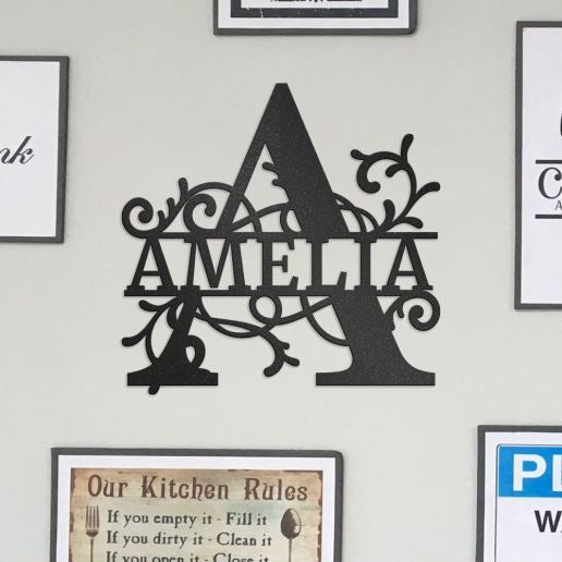 Split Letter Monogram, Personalized First Name or Family Name Metal Sign