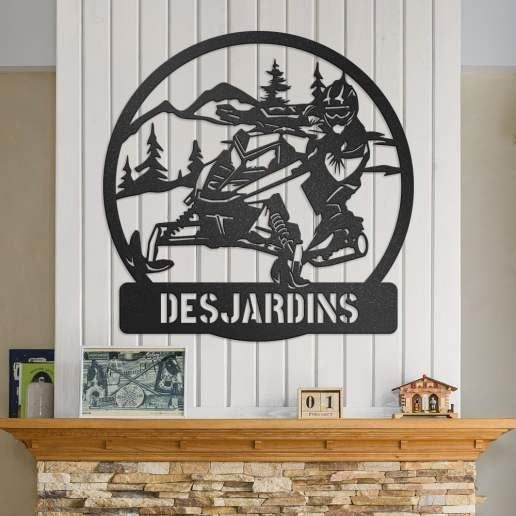 Custom Metal Snowmobile Sign With Fearless Rider, Personalized Sled Decor