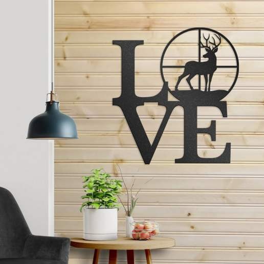 Love With Deer in Crosshairs Stacked Letter Metal Wall Art, Decorative Metal Hunting Sign