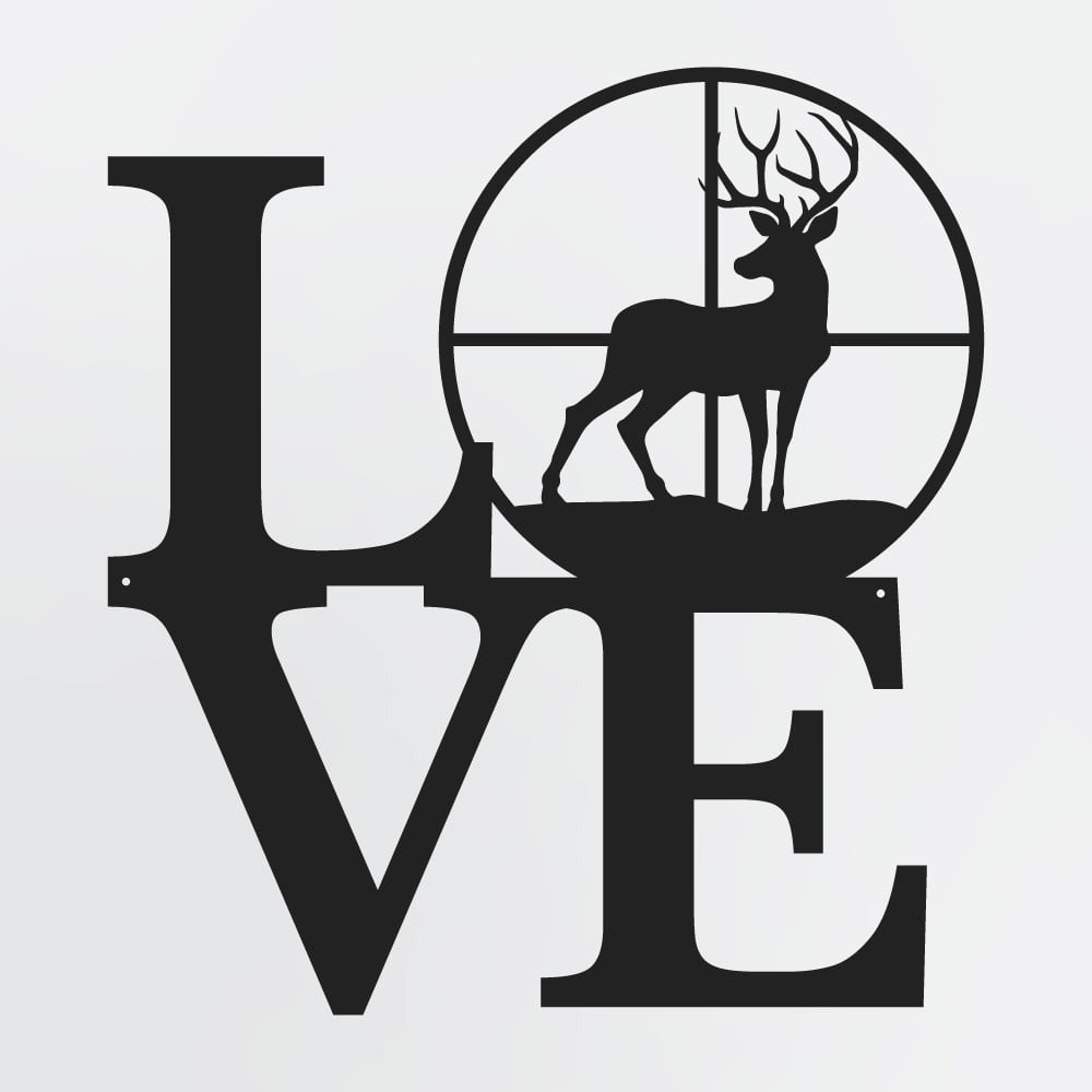 Love With Deer in Crosshairs Stacked Letter Metal Wall Art, Decorative Metal Hunting Sign