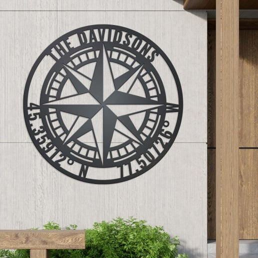 Customizable Compass Rose Metal Sign, Stunning Nautical Metal Wall Decor