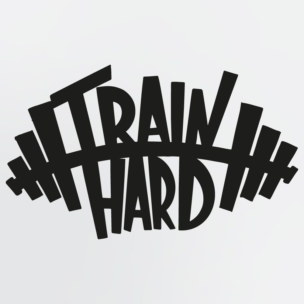 Train Hard Motivational Sign for Gym, Metal Wall Art With Bending Barbell