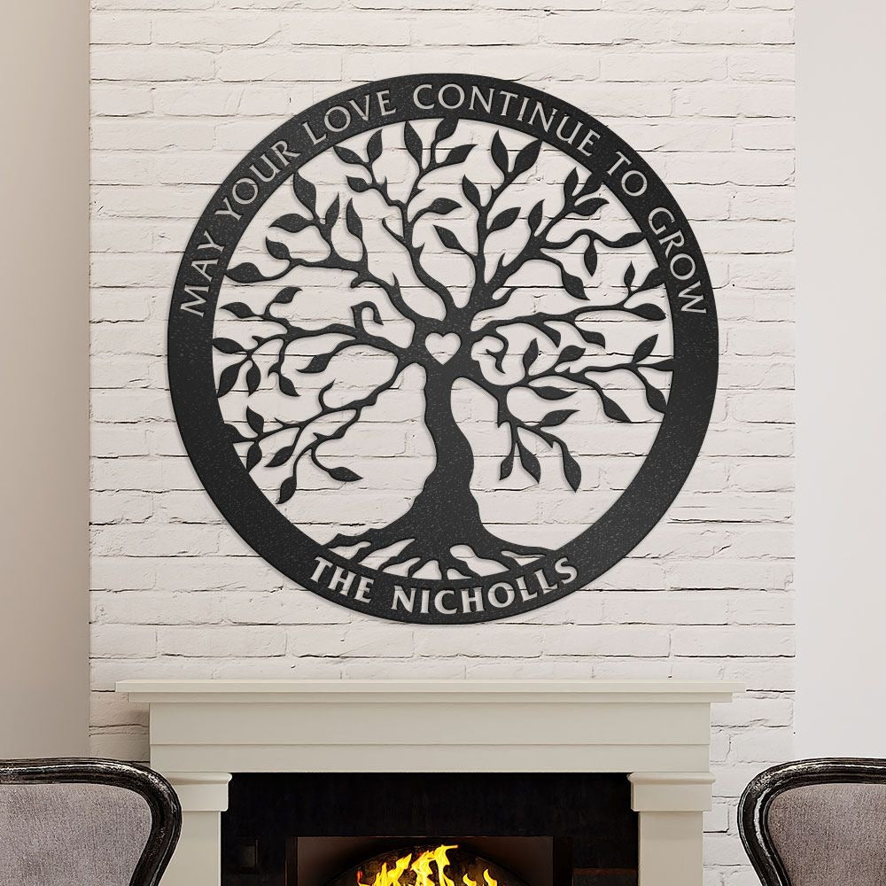 Tree Of Life Metal Wall Art With Family Name & Custom Text, Personalized Metal Sign